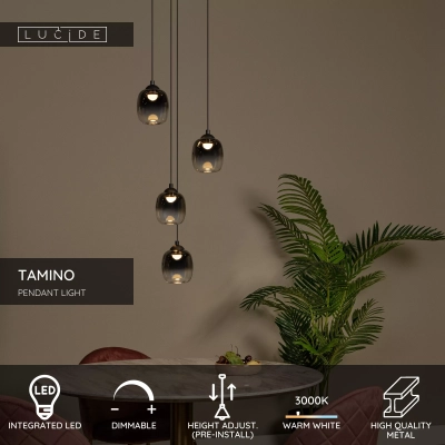 TAMINO - Lampa wisząca - Ø 36 cm - LED Dim. - 4x5,2W 3000K - Black 74419/20/30 Lucide